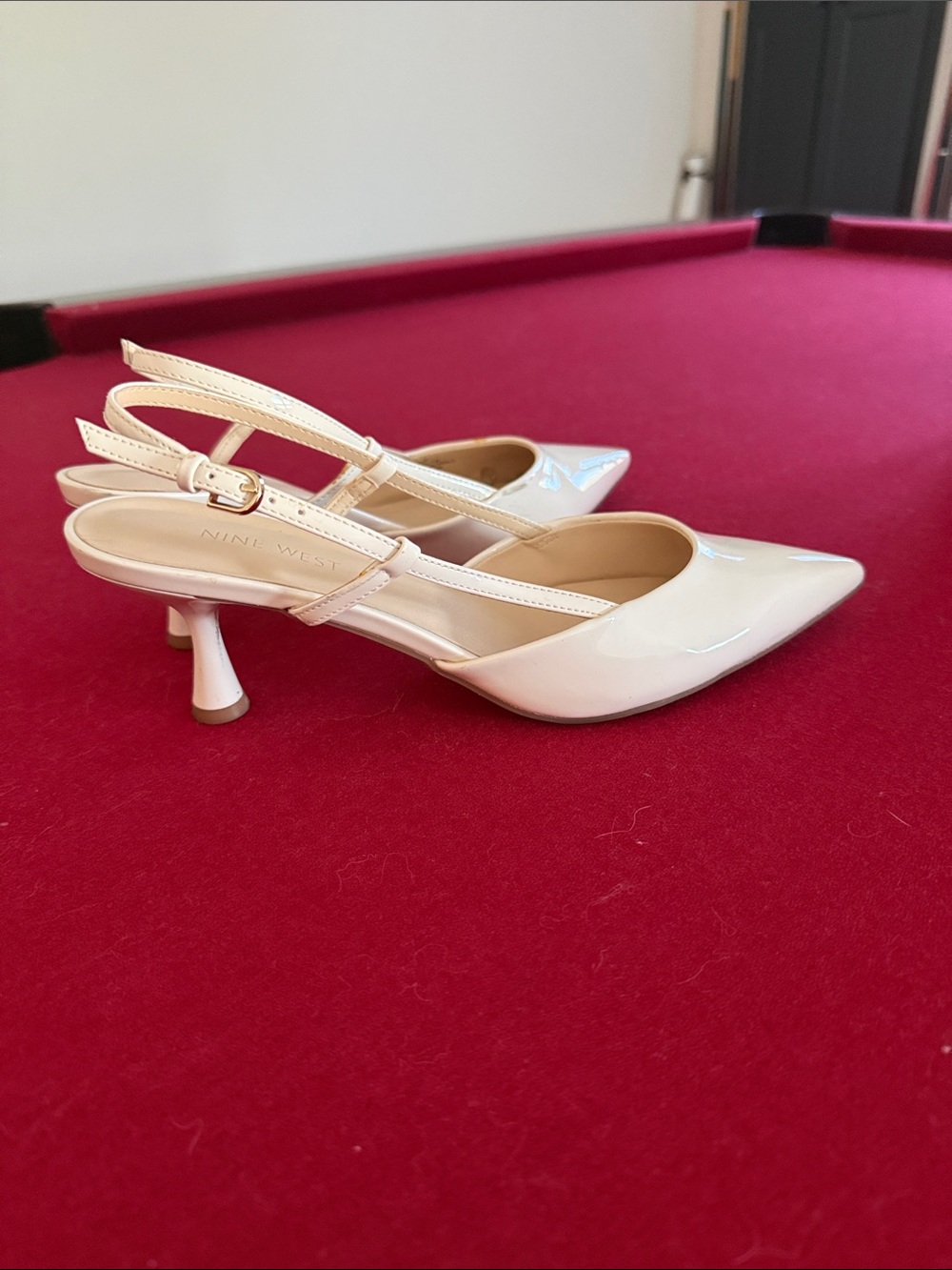 Nine West Cream Patent Slingback Pointed-Toe Kitten Heels